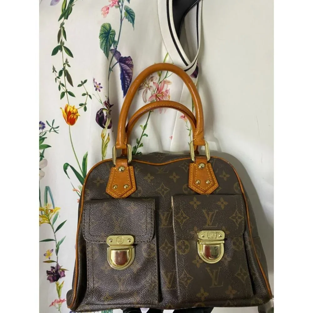 Authentic Louis Vuitton Manhattan PM Brown Tote Handbag w Cert